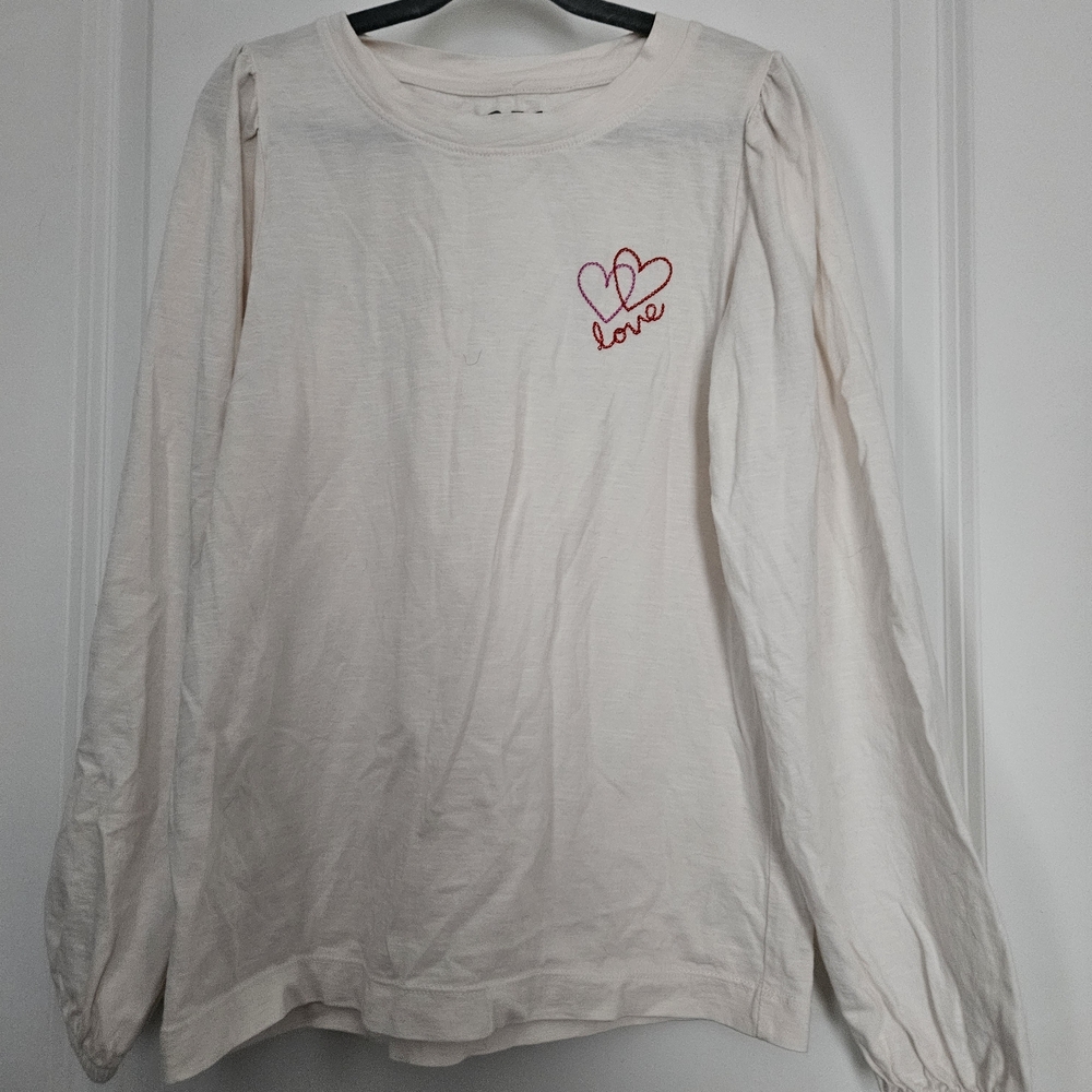 Cream Long Sleeve Shirt with Heart Embroidery
